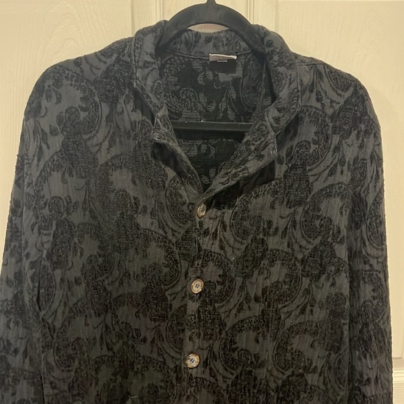 CP shades black Sausalito button down shirt jacket floral velvet textured large - Picture 3 of 8